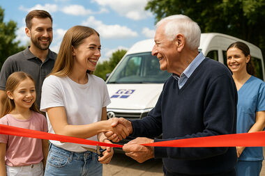 Ein gespendetes Fahrzeug wird überreicht